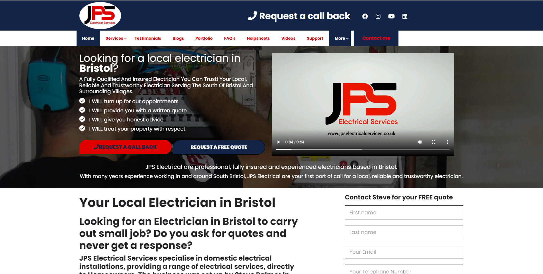 JPS Electrical Website - Electrician in Bristol
