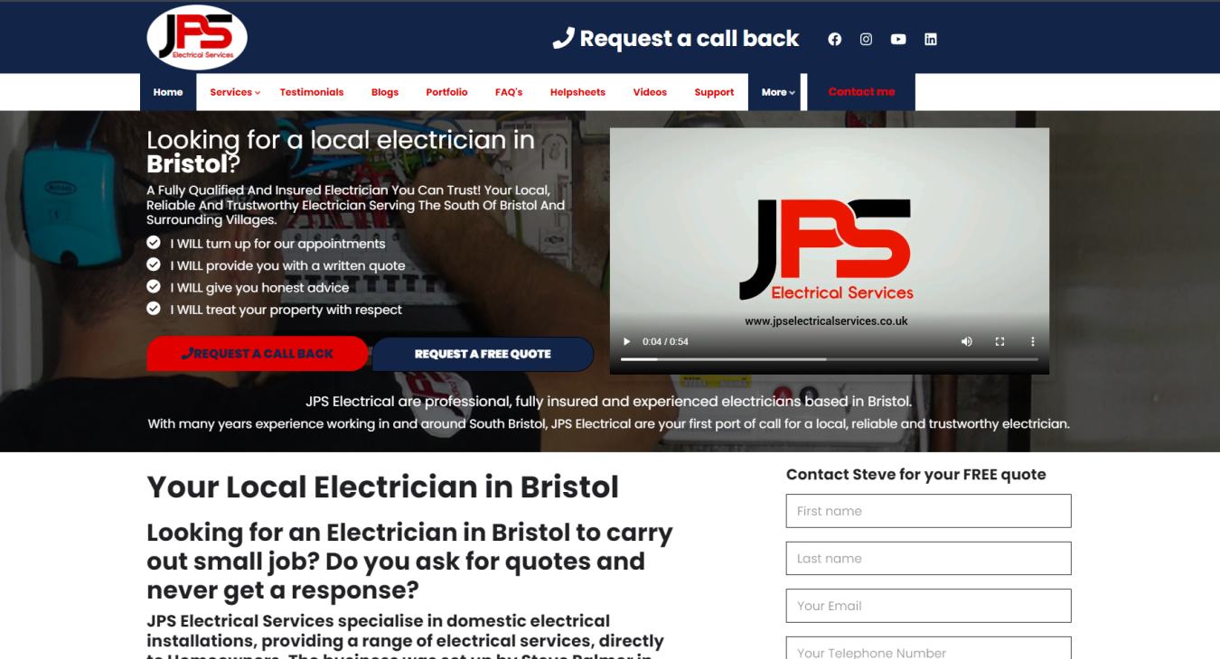 JPS Electrical Website - Electrician in Bristol